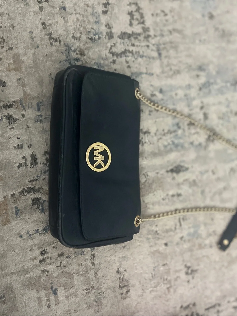 Michael Kors Black Crossbody with Gold MK Emblem and Chain